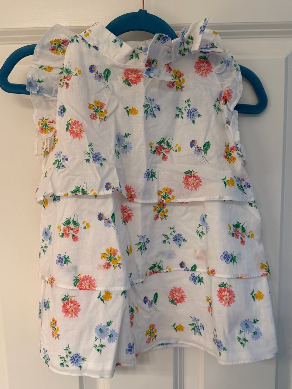 Janie and Jack White Floral Cotton Tiered Blouse with Multicolor Blooms